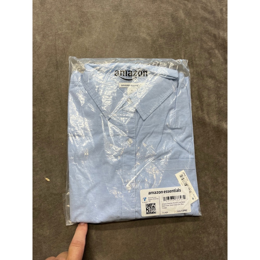Amazon‎ Essentials Women's Long Sleeve Button Down Stretch Oxford Shirt Blue XL